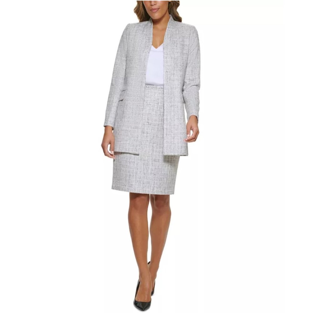 Calvin Klein Open Front Tweed Topper Jacket Size 4 - Picture 5 of 6